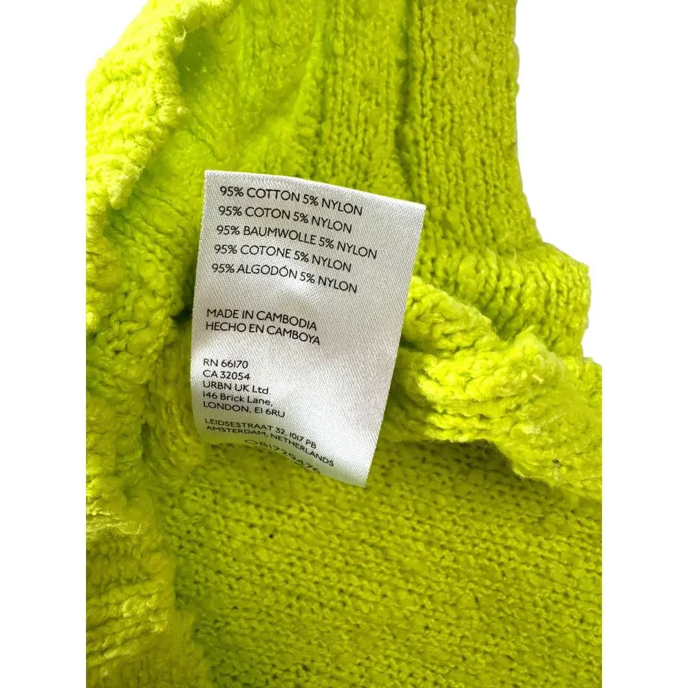 Pilcro Boucle Knit Neon Green V-Neck Sweater Womens Medium Cotton Slouchy